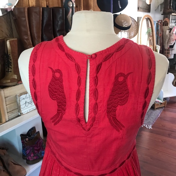Free People Embroidered Red Mini Dress Size 8 - Picture 3 of 6